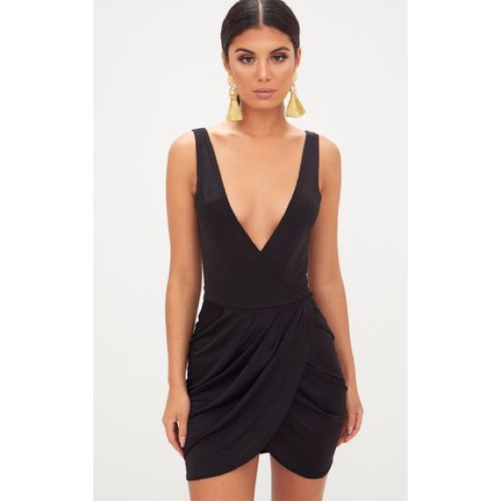 PRETTYLITTLETHING Plunge Slinky Wrap Dress